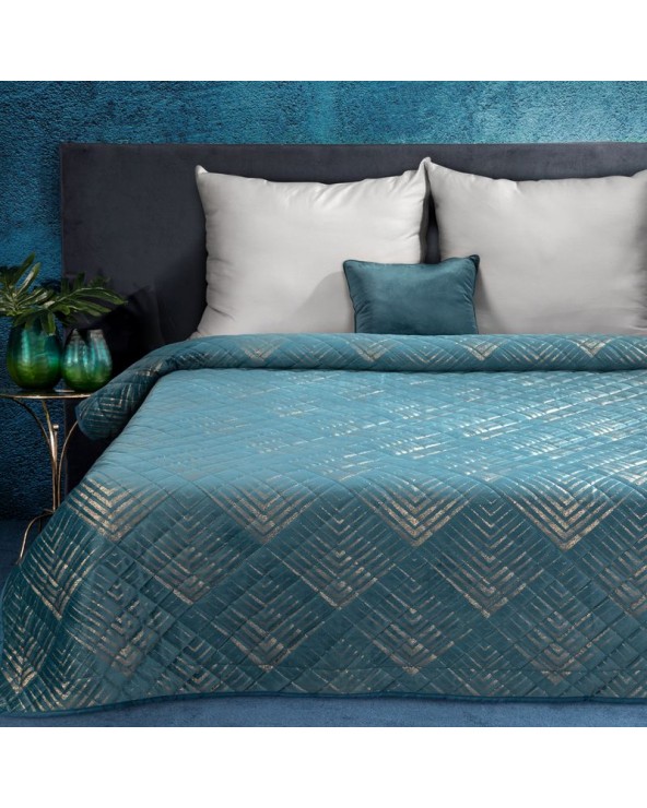 Narzuta velvet 170x210 Viktoria 2 turkusowa/złota Eurofirany Narzuta velvet 170x210 Viktoria 2 turkusowa/złota Eurofirany