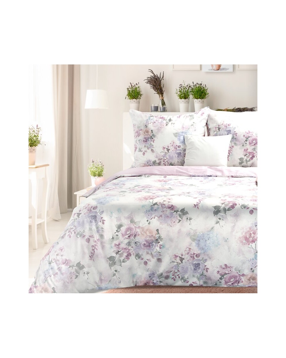 Pościel polycotton 140x200 + 1x70x80 Lea 03 biała/różowa Eurofirany