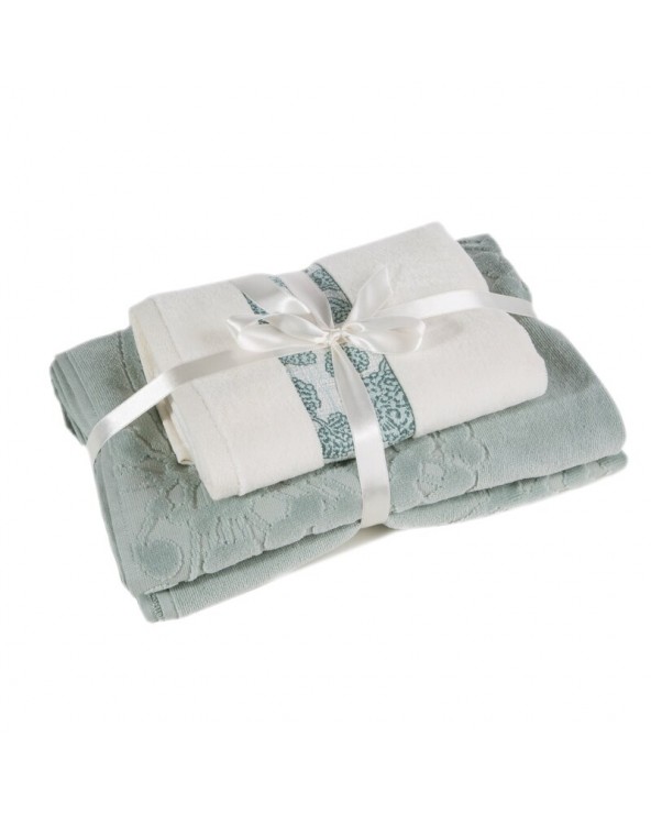 Ręcznik bawełna 50x90 + 70x140 Alia kremowy/miętowy Eurofirany