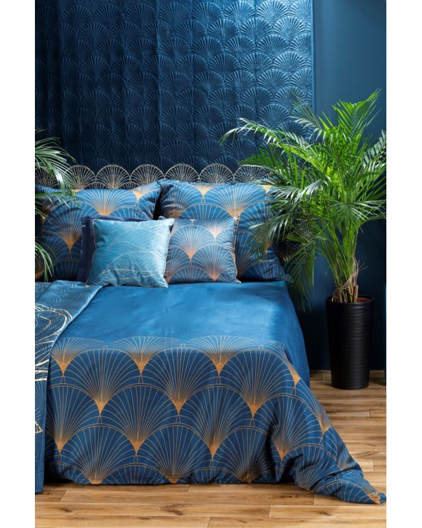 Poszewka velvet 45x45 Lotos 1 turkusowa/złota Eurofirany 