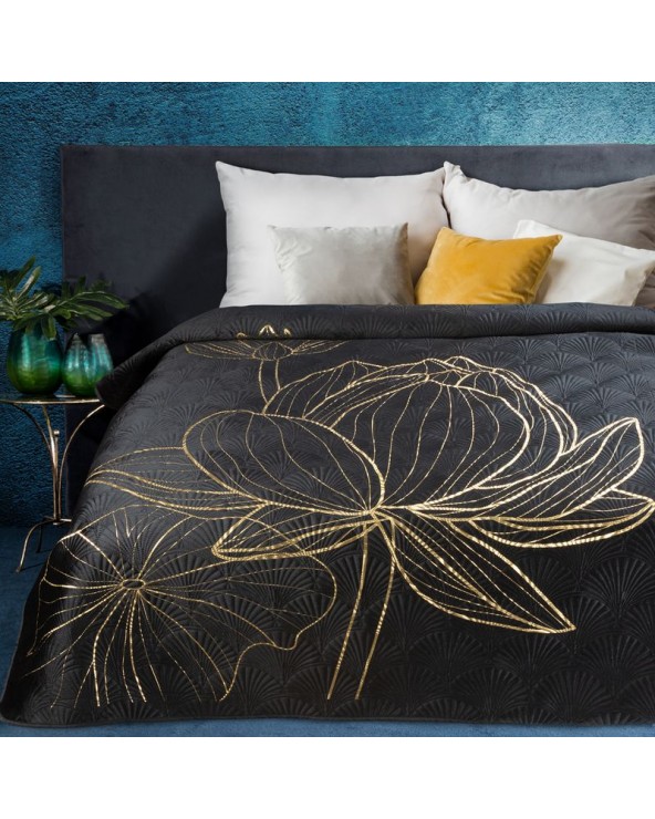 Narzuta velvet 220x240 Lotos 1 czarna/złota Eurofirany 