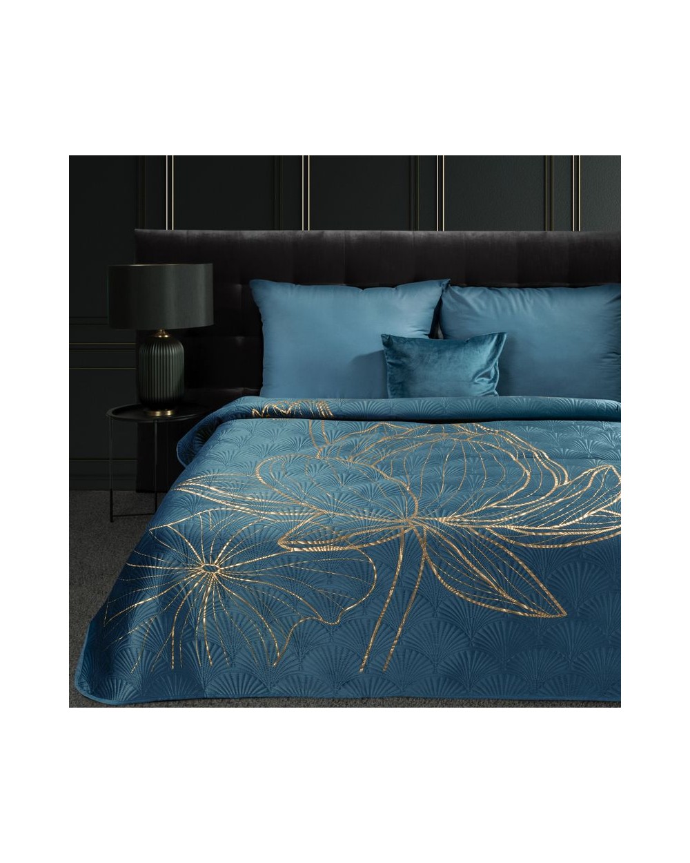 Narzuta velvet 220x240 Lotos 7 granatowa/złota Eurofirany 
