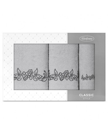 Ręcznik bawełna 30x50 + 50x90 + 70x140 kpl 3 szt Clavia srebrny/grafitowy Eurofirany 