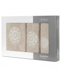 Ręcznik bawełna 30x50 + 50x90 + 70x140 kpl 3 szt Lotus beżowy/kremowy Eurofirany 