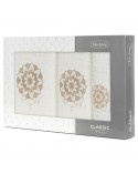Ręcznik bawełna 30x50 + 50x90 + 70x140 kpl 3 szt Lotus kremowy/beżowy Eurofirany 