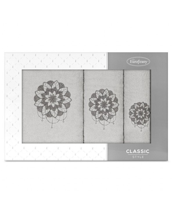 Ręcznik bawełna 30x50 + 50x90 + 70x140 kpl 3 szt Lotus srebrny/grafitowy Eurofirany Ręcznik bawełna 30x50 + 50x90 + 70x140 kpl 3 szt Lotus srebrny/grafitowy Eurofirany