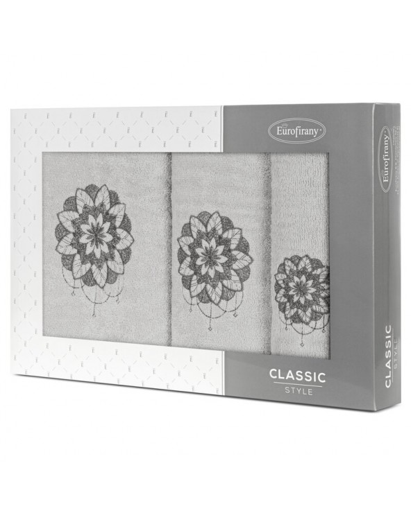 Ręcznik bawełna 30x50 + 50x90 + 70x140 kpl 3 szt Lotus srebrny/grafitowy Eurofirany Ręcznik bawełna 30x50 + 50x90 + 70x140 kpl 3 szt Lotus srebrny/grafitowy Eurofirany