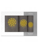 Ręcznik bawełna 30x50 + 50x90 + 70x140 kpl 3 szt Lotus stalowy/musztardowy Eurofirany 