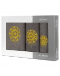 Ręcznik bawełna 30x50 + 50x90 + 70x140 kpl 3 szt Lotus stalowy/musztardowy Eurofirany 