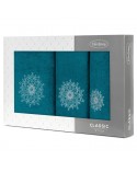Ręcznik bawełna 30x50 + 50x90 + 70x140 kpl 3 szt Rosette ciemnoturkusowy/srebrny Eurofirany 