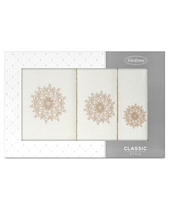 Ręcznik bawełna 30x50 + 50x90 + 70x140 kpl 3 szt Rosette kremowy/beżowy Eurofirany Ręcznik bawełna 30x50 + 50x90 + 70x140 kpl 3 szt Rosette kremowy/beżowy Eurofirany