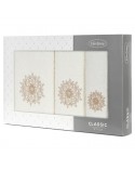 Ręcznik bawełna 30x50 + 50x90 + 70x140 kpl 3 szt Rosette kremowy/beżowy Eurofirany 