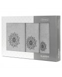 Ręcznik bawełna 30x50 + 50x90 + 70x140 kpl 3 szt Rosette srebrny/grafitowy Eurofirany 
