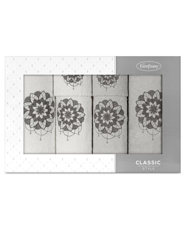 Ręcznik bawełna 30x50 + 50x90 + 70x140 kpl 6 szt Lotus biały/srebrny Eurofirany Ręcznik bawełna 30x50 + 50x90 + 70x140 kpl 6 szt Lotus biały/srebrny Eurofirany