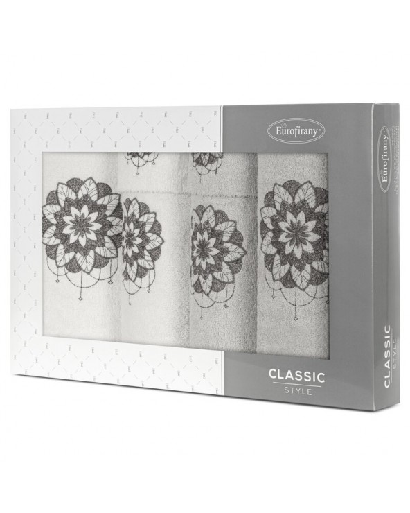Ręcznik bawełna 30x50 + 50x90 + 70x140 kpl 6 szt Lotus biały/srebrny Eurofirany Ręcznik bawełna 30x50 + 50x90 + 70x140 kpl 6 szt Lotus biały/srebrny Eurofirany