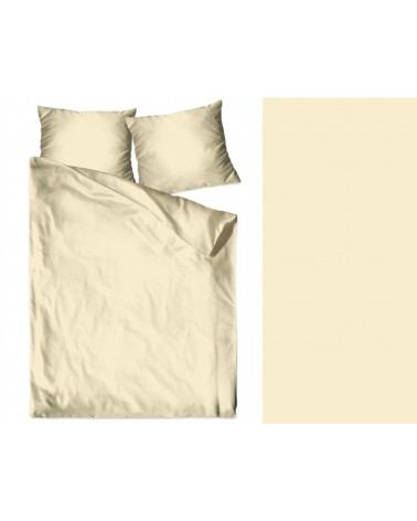 Pościel satyna bawełniana 200x220 + 2x70x80 Bielbaw Jednobarwna kremowa Greno