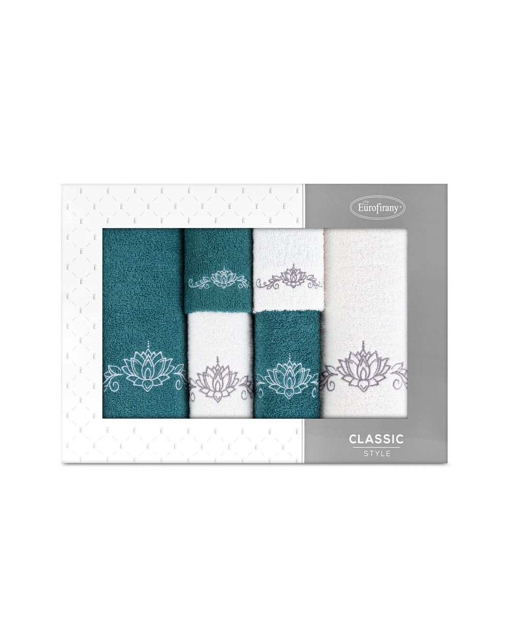 Ręcznik bawełna 30x50 + 50x90 + 70x140 kpl 6 szt Liliana ciemnozielony/kremowy Eurofirany 