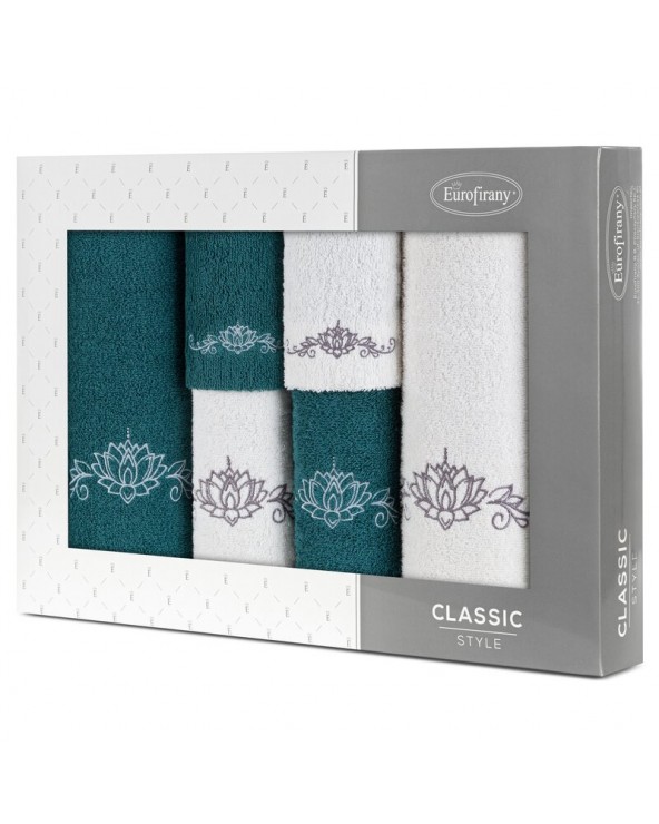 Ręcznik bawełna 30x50 + 50x90 + 70x140 kpl 6 szt Liliana ciemnozielony/kremowy Eurofirany 