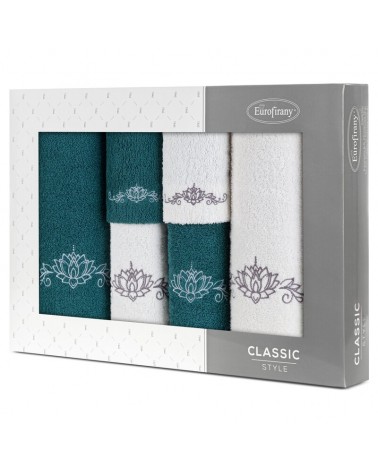 Ręcznik bawełna 30x50 + 50x90 + 70x140 kpl 6 szt Liliana ciemnozielony/kremowy Eurofirany 