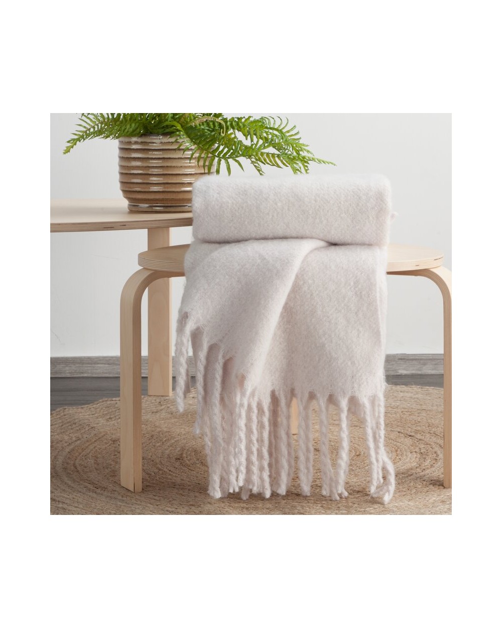 Koc z frędzlami 130x170 Moher beżowy Eurofirany 