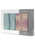 Ręcznik bawełna 30x50 + 50x90 + 70x140 kpl 6 szt Lotus pudrowy/miętowy Eurofirany