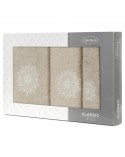 Ręcznik bawełna 30x50 + 50x90 + 70x140 kpl 3 szt Rosette beżowy/kremowy Eurofirany