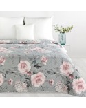 Narzuta mikrofibra 200x220 Flower srebrna/różowa Eurofirany