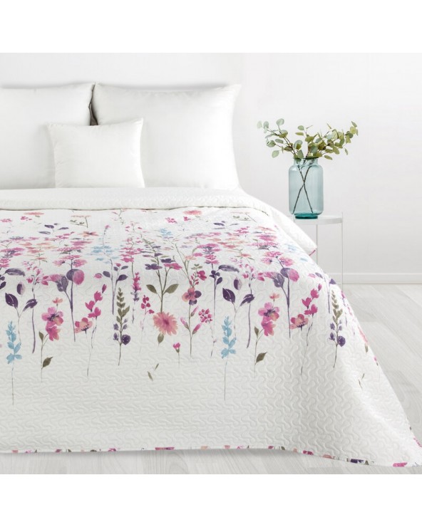 Narzuta mikrofibra 170x210 Flower biała/różowa Eurofirany