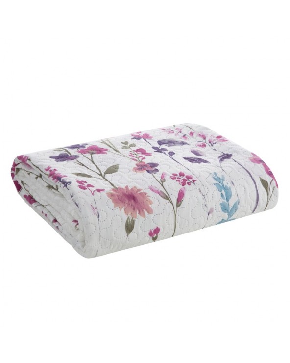 Narzuta mikrofibra 170x210 Flower biała/różowa Eurofirany