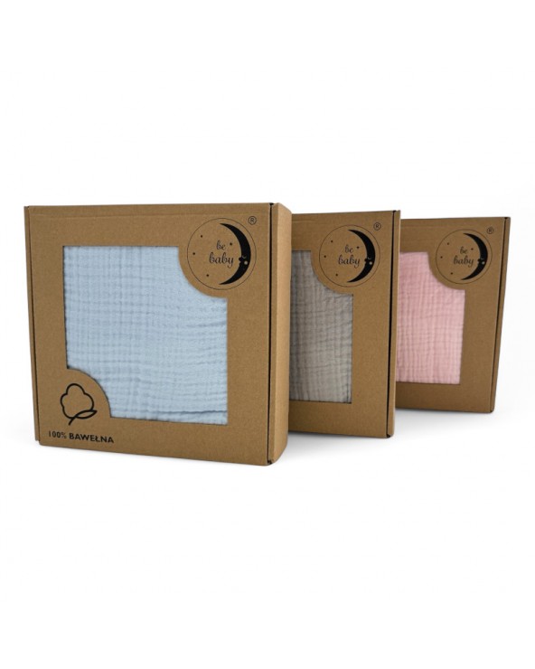 Kocyk muślinowy bawełna 100x120 BeBaby niebieski Poldaun Kocyk muślinowy bawełna 100x120 BeBaby niebieski Poldaun
