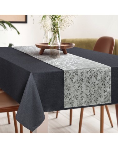 Obrus 140x220 z bieżnikiem 33x220 Anita stalowy kpl 2 szt Eurofirany