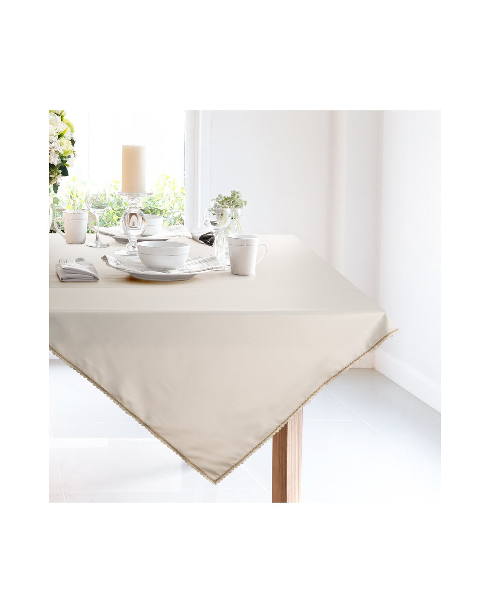 Obrus z koronką 85x85 Lace kremowy/szampański Eurofirany