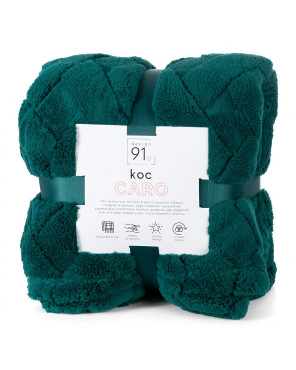 Koc pluszowy 200x220 Caro ciemnozielony Eurofirany