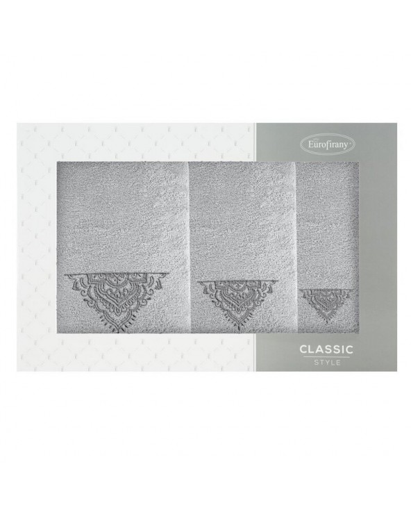 Ręcznik bawełna 30x50 + 50x90 + 70x140 Laura kpl 3 szt srebrny/stalowy Eurofirany