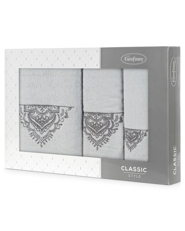 Ręcznik bawełna 30x50 + 50x90 + 70x140 Laura kpl 3 szt srebrny/stalowy Eurofirany