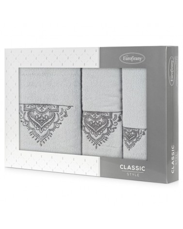 Ręcznik bawełna 30x50 + 50x90 + 70x140 Laura kpl 3 szt srebrny/stalowy Eurofirany
