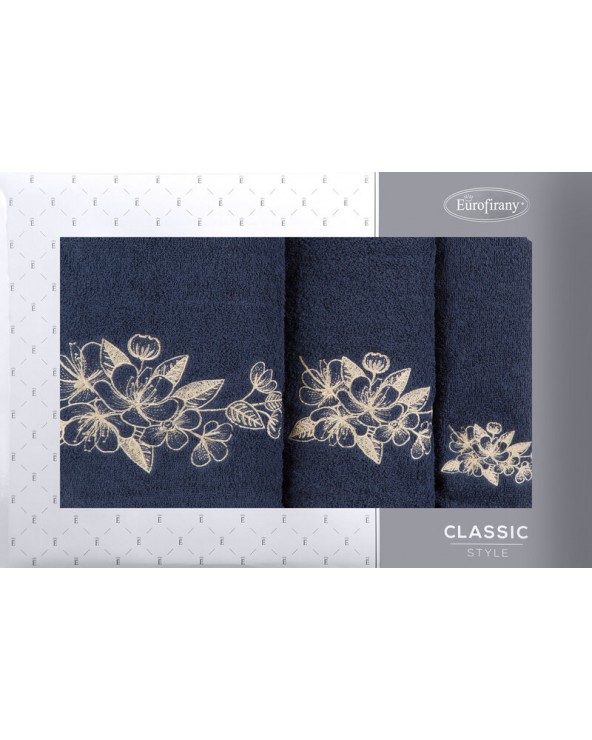 Ręcznik bawełna 30x50 + 50x90 + 70x140 Sofia kpl 3 szt srebrny/stalowy Eurofirany