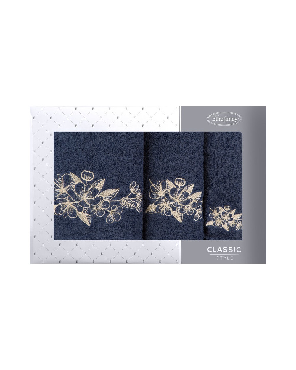 Ręcznik bawełna 30x50 + 50x90 + 70x140 Sofia kpl 3 szt srebrny/stalowy Eurofirany