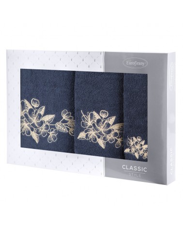 Ręcznik bawełna 30x50 + 50x90 + 70x140 Sofia kpl 3 szt srebrny/stalowy Eurofirany