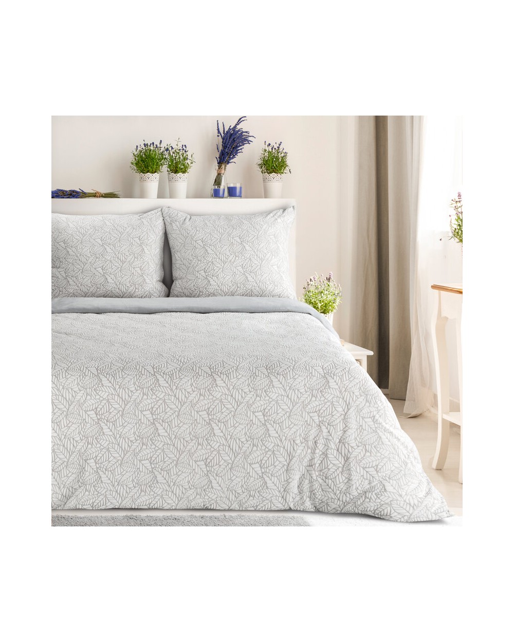 Pościel polarowa 160x200 + 2x70x80 Flano 3 biała/srebrna Eurofirany