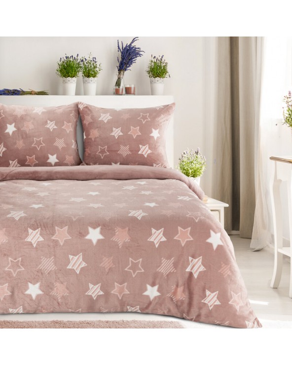 Pościel polarowa 200x220 + 2x70x80 Flano 4 różowa/biała Eurofirany