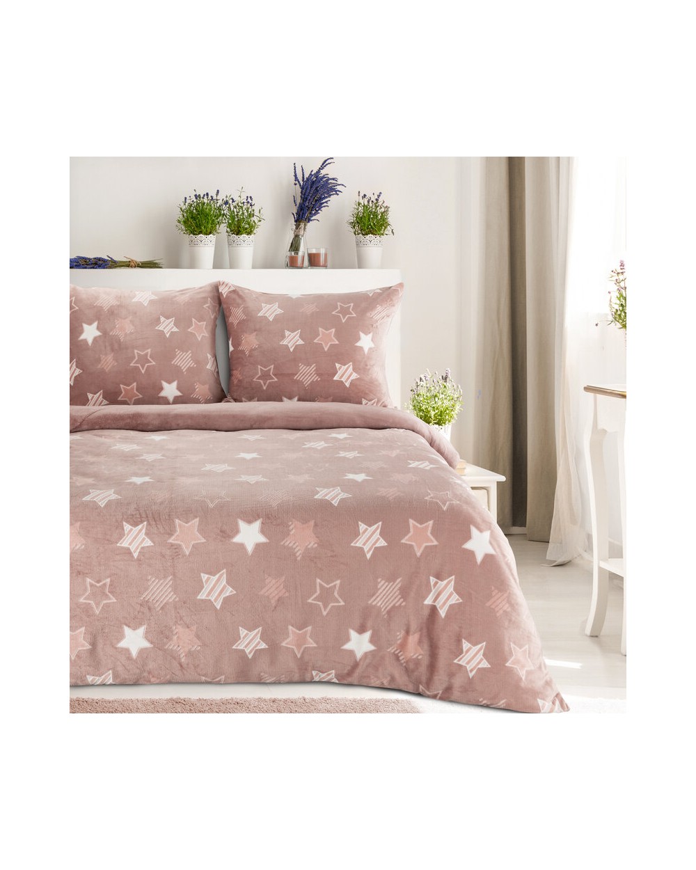 Pościel polarowa 200x220 + 2x70x80 Flano 4 różowa/biała Eurofirany