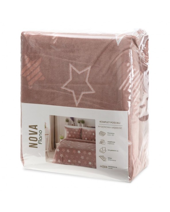 Pościel polarowa 200x220 + 2x70x80 Flano 4 różowa/biała Eurofirany