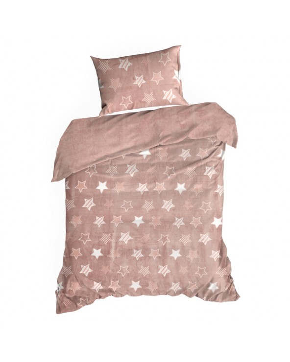 Pościel polarowa 200x220 + 2x70x80 Flano 4 różowa/biała Eurofirany