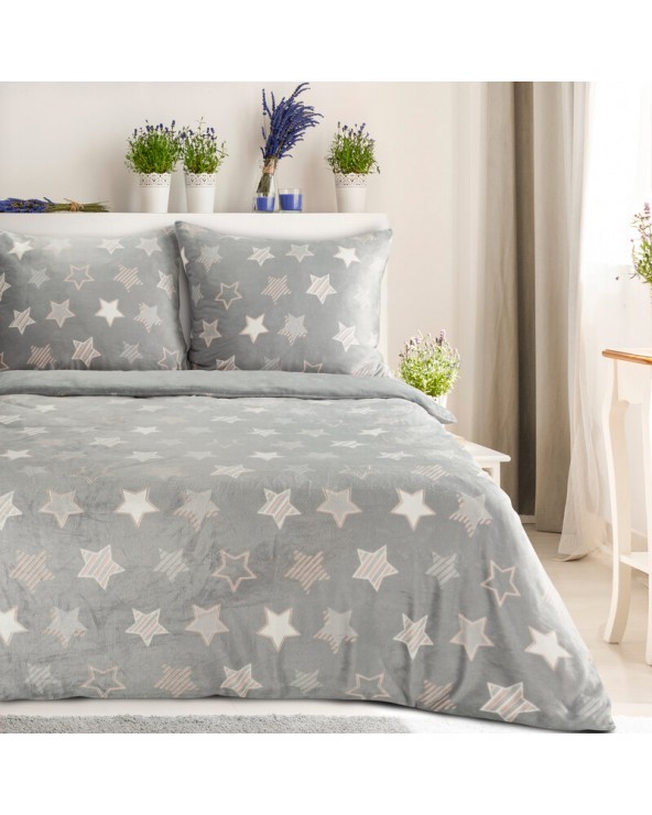 Pościel polarowa 200x220 + 2x70x80 Flano 4 srebrna/biała Eurofirany