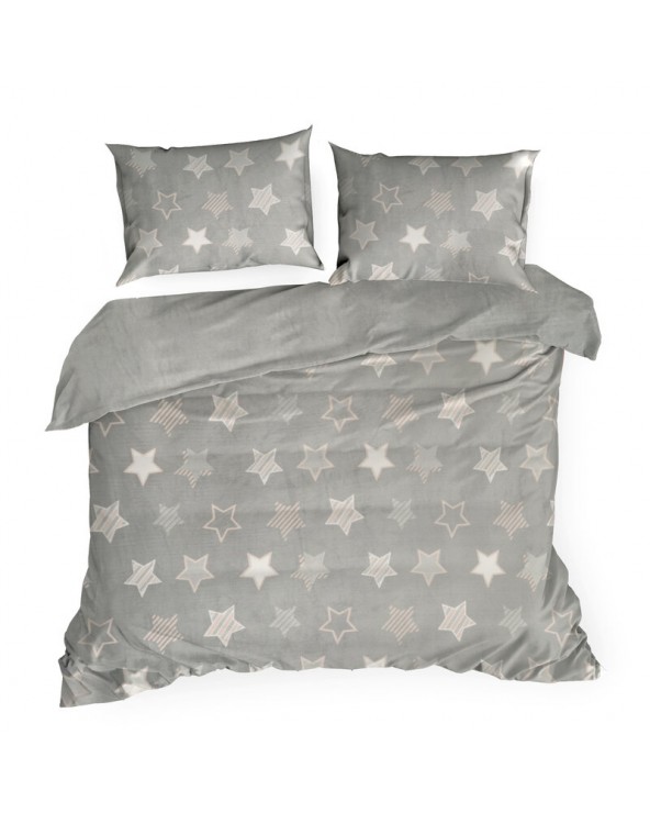 Pościel polarowa 200x220 + 2x70x80 Flano 4 srebrna/biała Eurofirany