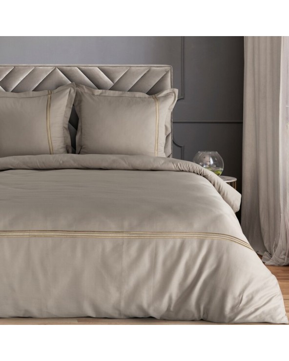 Pościel satyna bawełniana 160x200 + 2x70x80 Haft 4 beżowa/złota Eurofirany