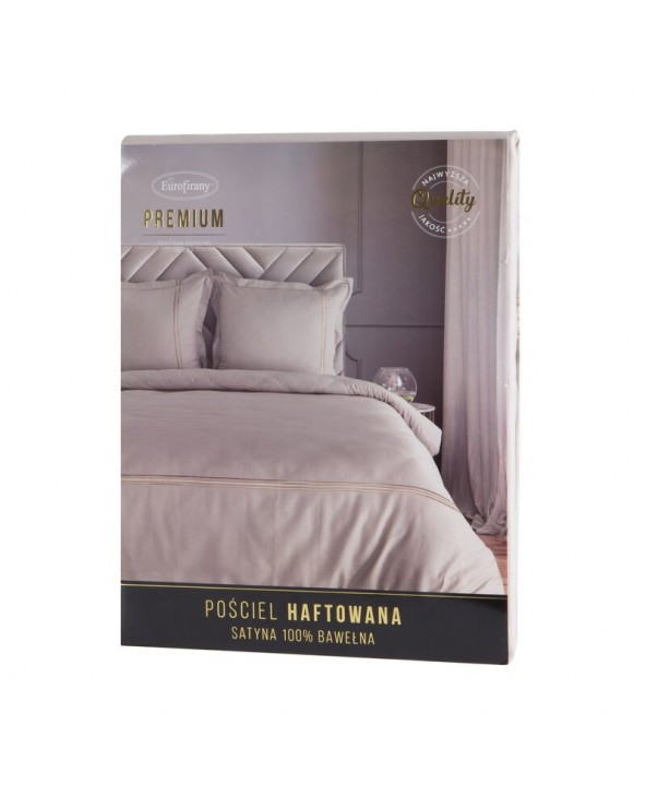 Pościel satyna bawełniana 160x200 + 2x70x80 Haft 4 beżowa/złota Eurofirany