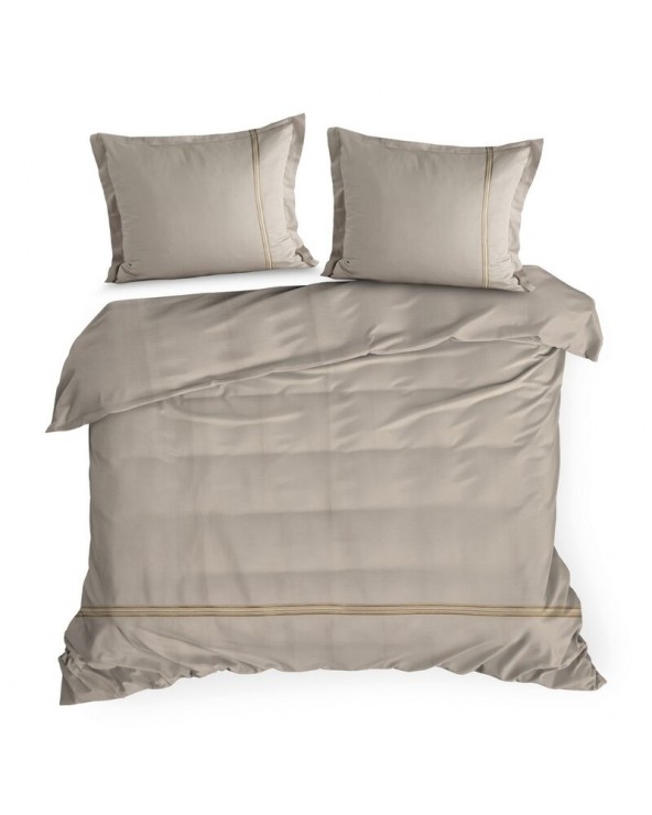 Pościel satyna bawełniana 160x200 + 2x70x80 Haft 4 beżowa/złota Eurofirany