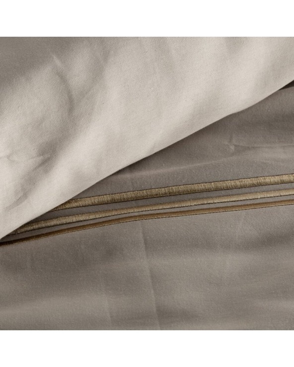 Pościel satyna bawełniana 160x200 + 2x70x80 Haft 4 beżowa/złota Eurofirany